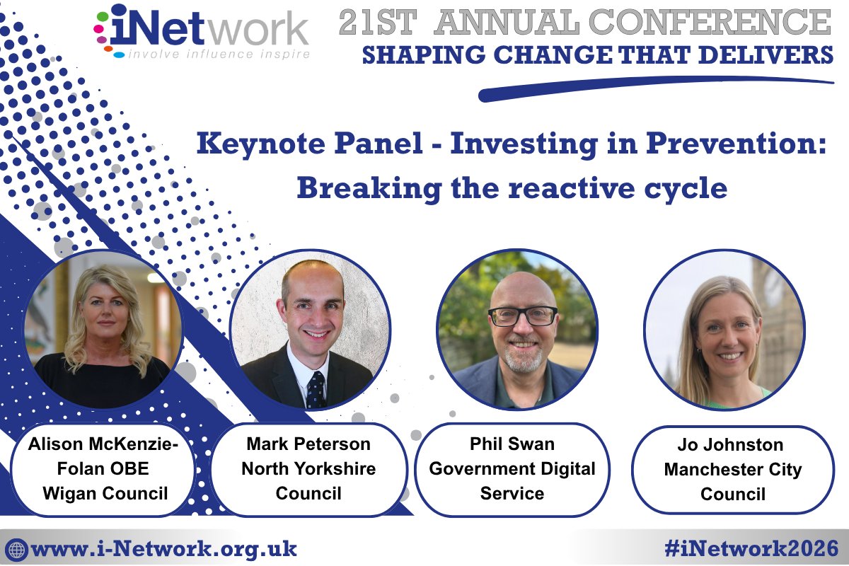 theinetwork's tweet photo. Investing in Prevention: Breaking the Reactive Cycle

Our keynote panel at the iNetwork Annual Conference 2026 will explore how public services can balance today’s pressures with long-term investment in prevention.

Secure your ticket at:
https://t.co/JVL99OXeov https://t.co/4jPmMJnFW1