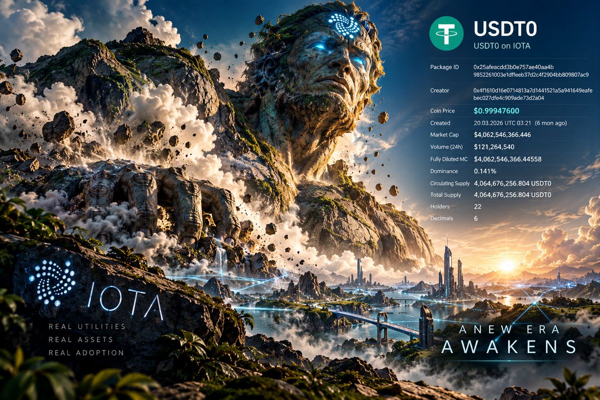 ApexSeek's tweet photo. The sleeping giant is waking up.

USDT0 is live on @IOTA.

$4.06B USDT0 supply
$121M volume
#22 holders

This is still early.
Liquidity is arriving. Infrastructure is growing. 
The pieces are starting to connect.
iota:native isn't sleeping anymore.

The awakening has begun. #IOTA https://t.co/QVqwwKCXNT