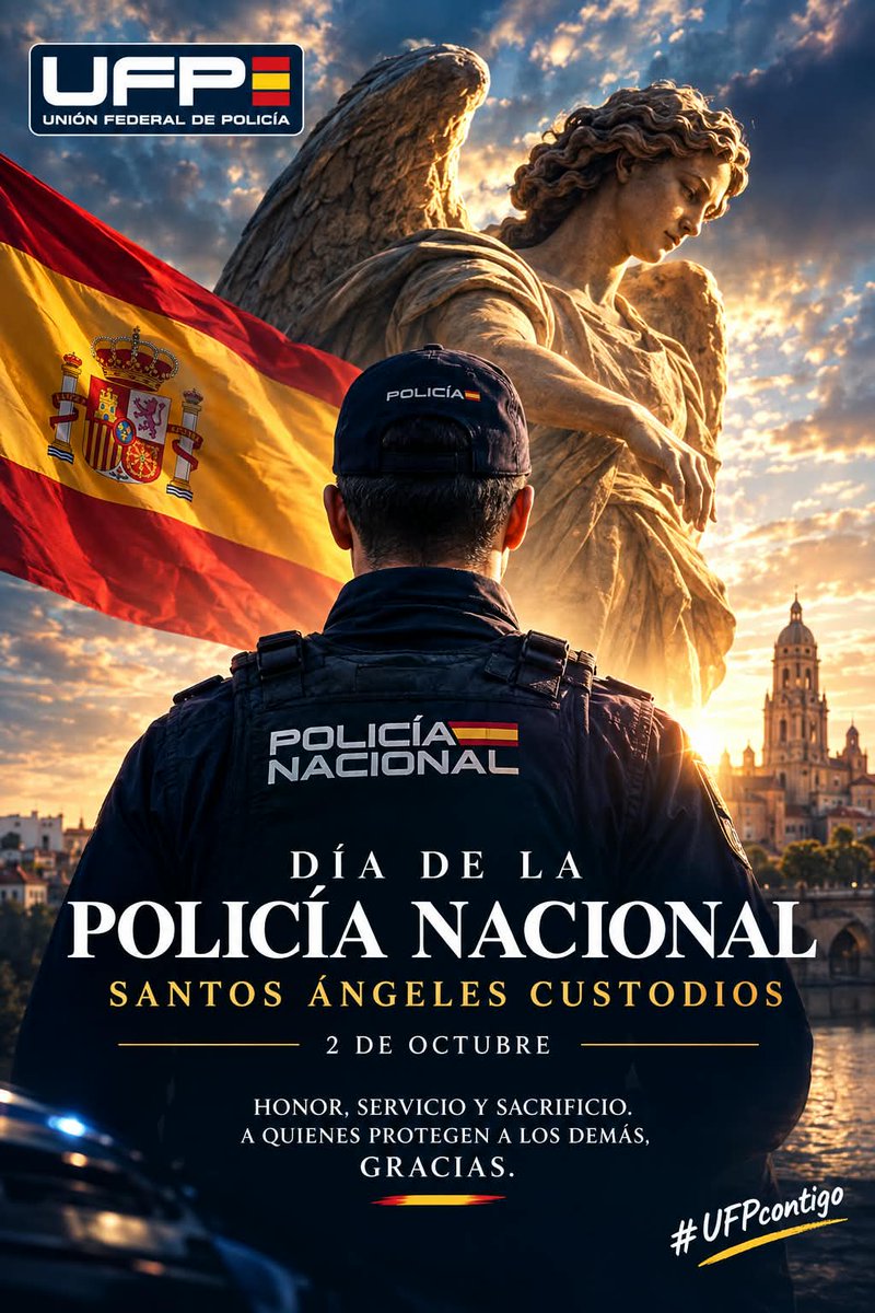 ufpol's tweet photo. 🇪🇸 2 DE OCTUBRE | DÍA DE LA POLICÍA NACIONAL

Hoy celebramos nuestro día.

Pero, sobre todo, recordamos a los que fallecieron en acto de servicio: 

Javier, Rodrigo, José Antonio, Francisco Javier, Eduardo, Vanessa, Antonio, Francisco Díaz, Ismael, Jorge, Isidro, Antonio, Juan José, Antonio Ramos, Carlos, Carmen....

Y POR TODOS LOS COMPAÑEROS CUYOS NOMBRES NO CABEN AQUÍ, PERO SÍ EN NUESTRA MEMORIA.

Compañeros que nunca serán olvidados.

Feliz día a todos los hombres y mujeres de la Policía Nacional.

Siempre al servicio de España. La muerte no es el final. 

#PolicíaNacional #ÁngelesCustodios #2DeOctubre