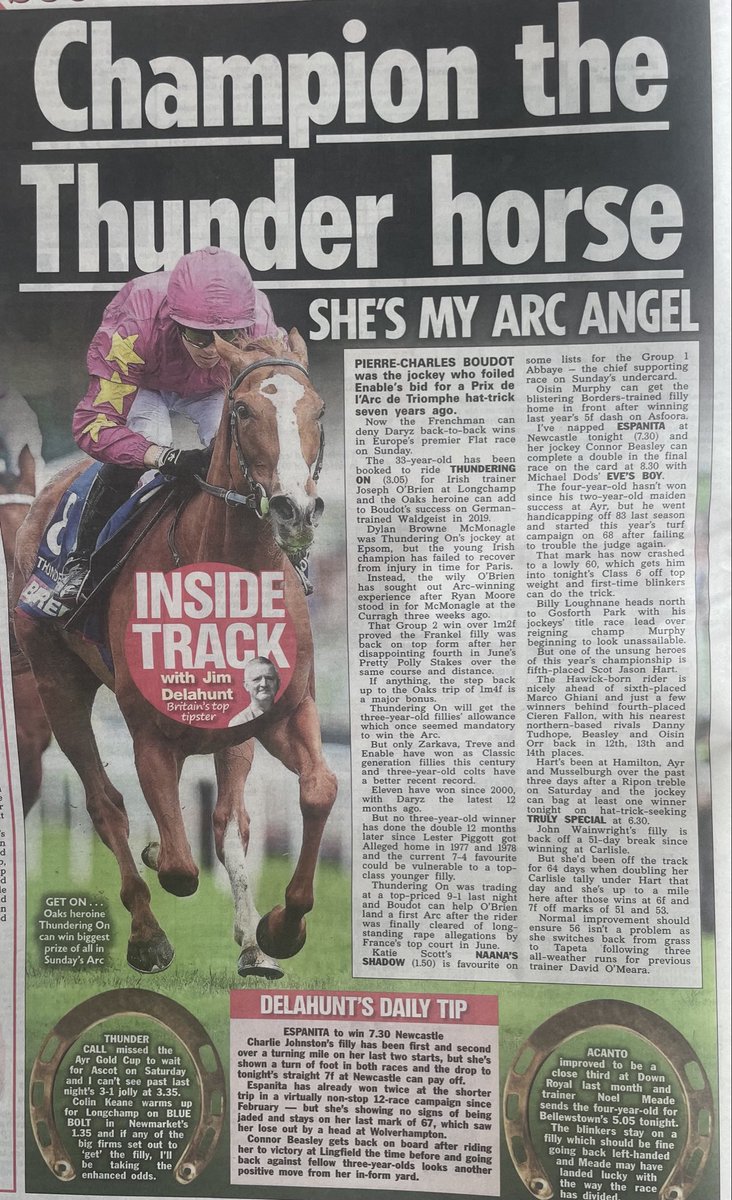 JimDelahunt's tweet photo. Thursday’s column @scotsunsport and new edition of The Inside Track on way later with @robertthomson55 @ScottishSun @YouTube 🏇 https://t.co/4h0B4qAP9d