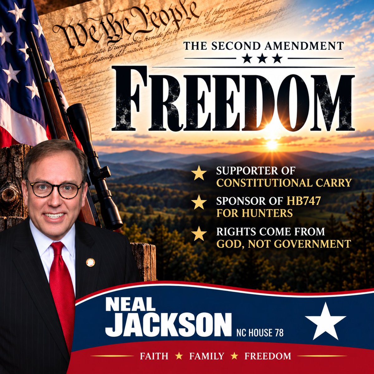 RepNealJackson's tweet photo. As your representative, I and the republican party will continue to stand up for families and responsible gun ownership. #guns #nc #randolph #moore #gop #republican https://t.co/fDAuNSWakP