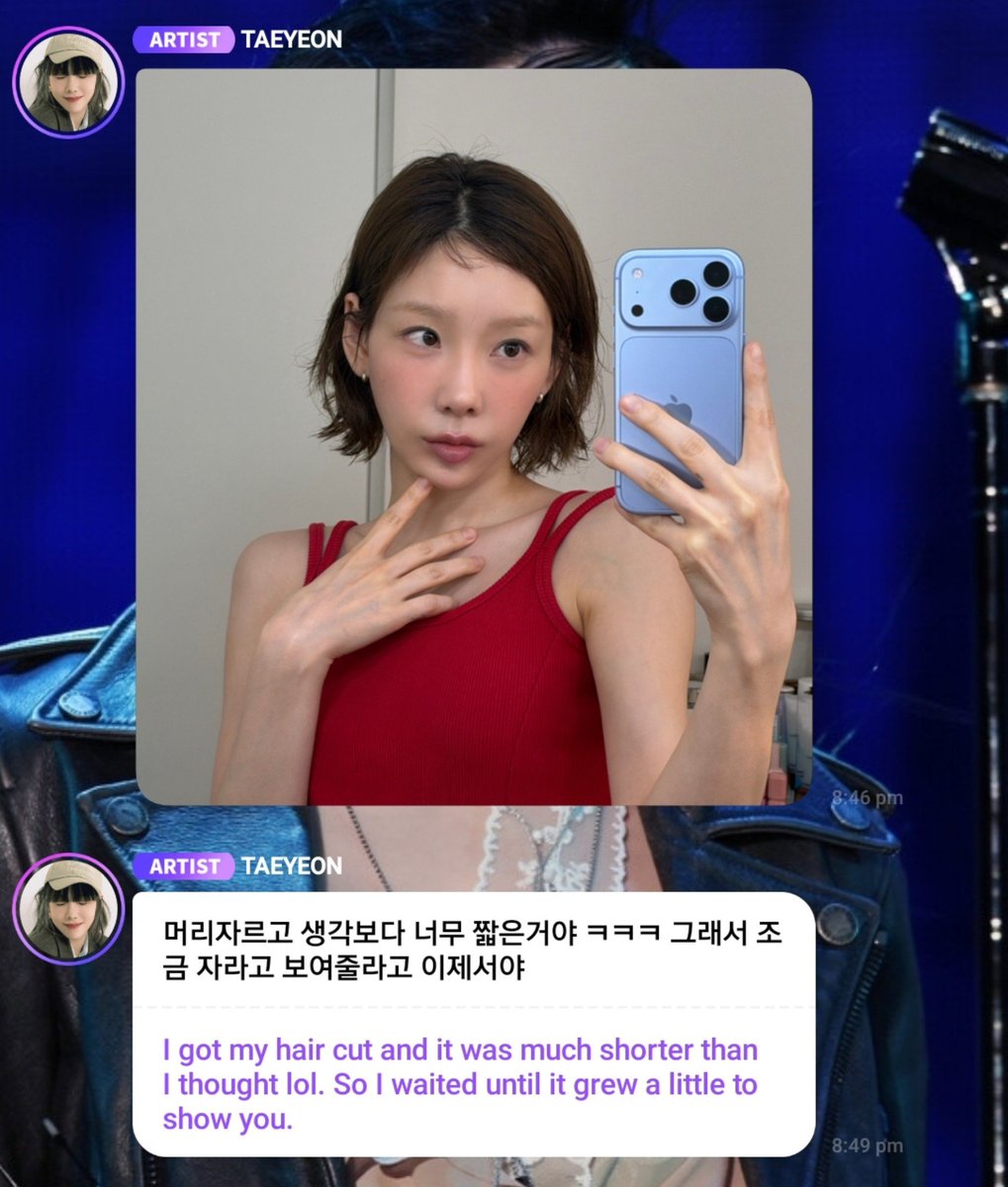 wintaerium's tweet photo. Taeyeon said she's sharing a photo of her short hair only now because she wanted to let it grow a little before showing it to us 😂💜

💜: I got my hair cut but it was much shorter than I expected ㅋㅋㅋ So I waited until it grew a little so that's why I'm only showing it now https://t.co/eJgPbeJYiO