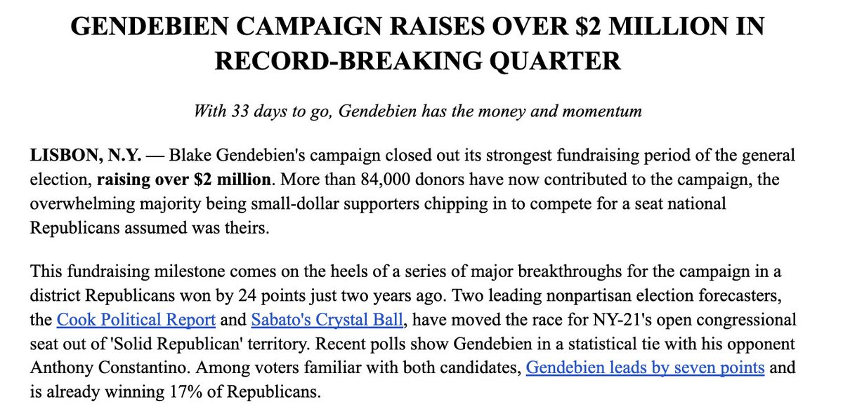 nicholaswu12's tweet photo. Blake Gendbien reports raising over $2M last quarter in NY-21: https://t.co/uw6BsDjwn0