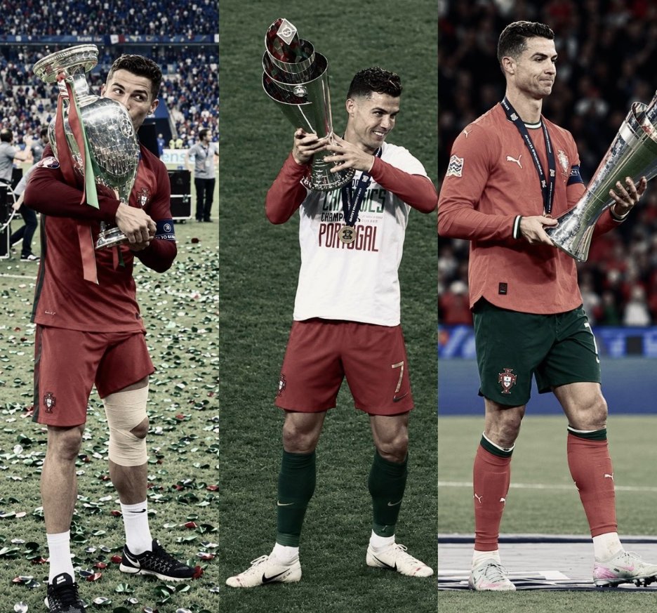 e7ernamente's tweet photo. La selección de 🇵🇹 fue fundada en el año 1914. Desde esa fecha al 2003 pasaron 89 años donde ganó : 

0 TÍTULOS 🤏🏻

Cristiano Ronaldo debuta en la selección mayor de  🇵🇹 en 2003. Pasaron [ 23 AÑOS ] , donde 🇵🇹 llegó a cuatro finales y GANO TRES TÍTULOS.

2016 🏆
2019 🏆
2025 🏆 https://t.co/3uvJBBt1Oc