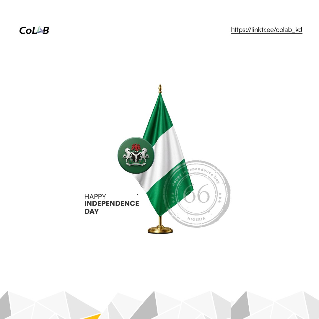 CoLab_kd's tweet photo. “The labour of our heroes past shall not be in vain.”

Honouring our past, building our future. Here’s to a Nigeria where we learn, create, and keep building.

Happy Independence Day &amp; Happy New Month! 🇳🇬

#Colabkd #Colab10 #Nigeria66 https://t.co/E7hXzYQv8z