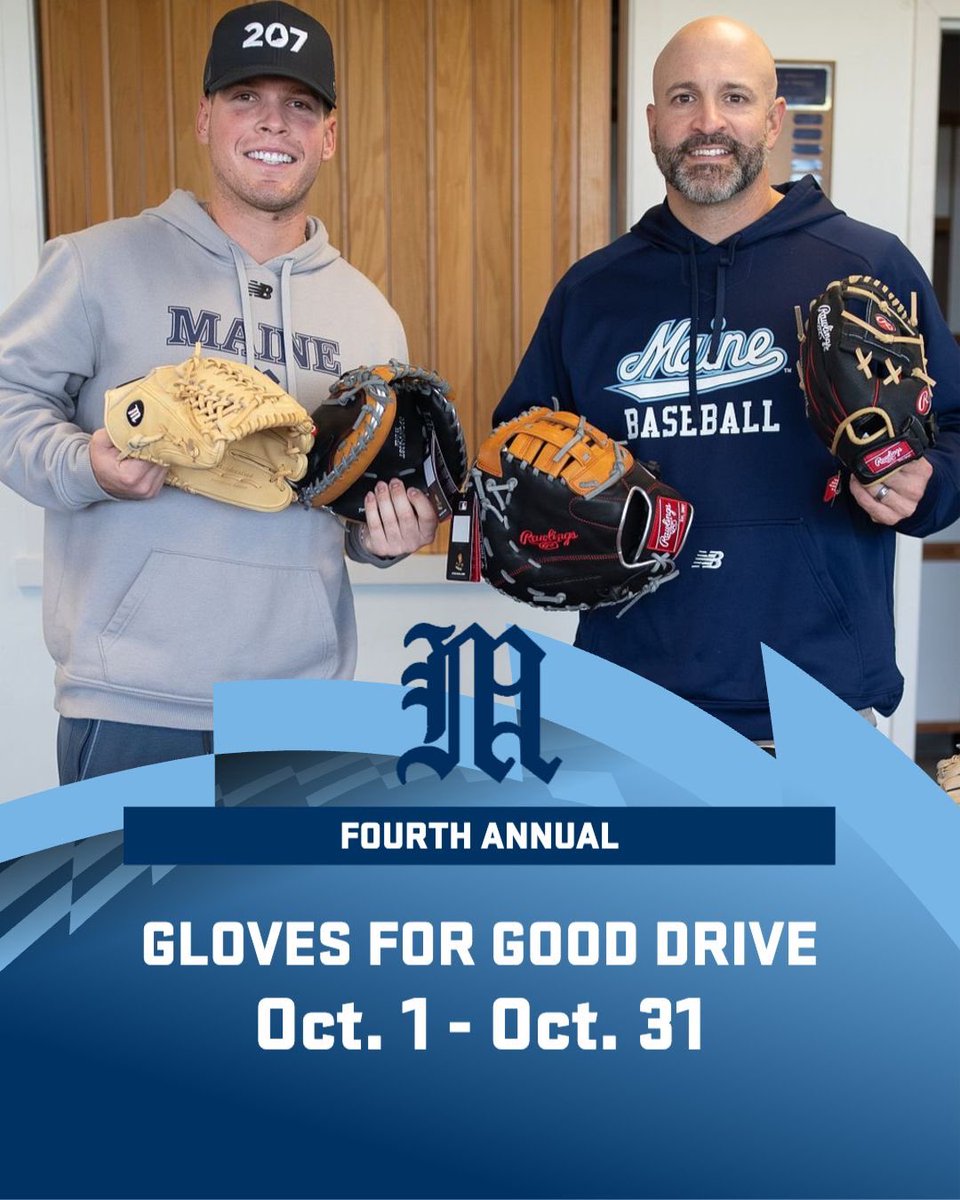 MaineBaseball's tweet photo. We are excited to be beginning our fourth annual “Gloves for Good” glove drive!
Over our first three years of this drive, we have donated over 400 gloves to communities across Maine!
For more details and to donate: https://t.co/GDJ0VsPjhE
#BlackBearNation | #WinEverything https://t.co/Bn6W7htNa9
