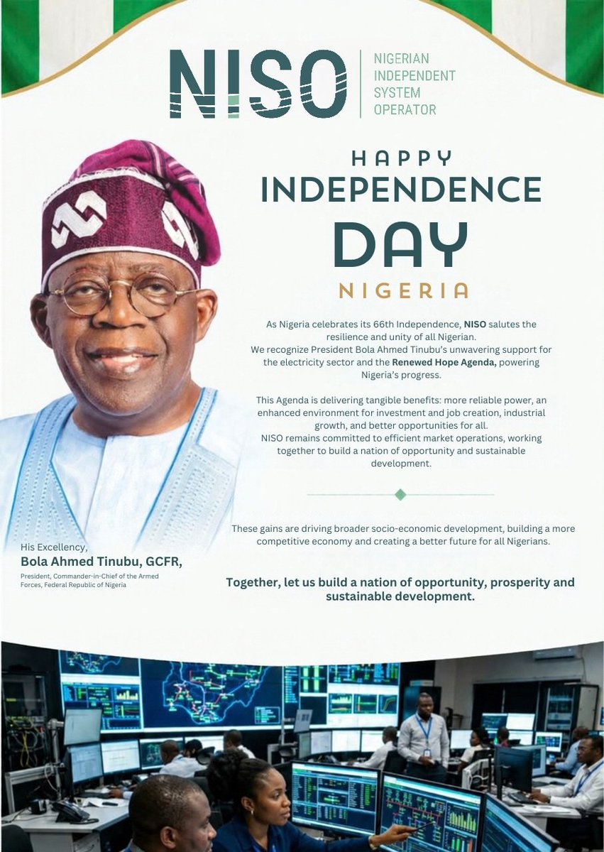 OFFICIALNISO_NG's tweet photo. Happy Independence Day, Nigeria 🇳🇬
#NISO
#NISOOnTheMove https://t.co/6d4P2o7Yvs