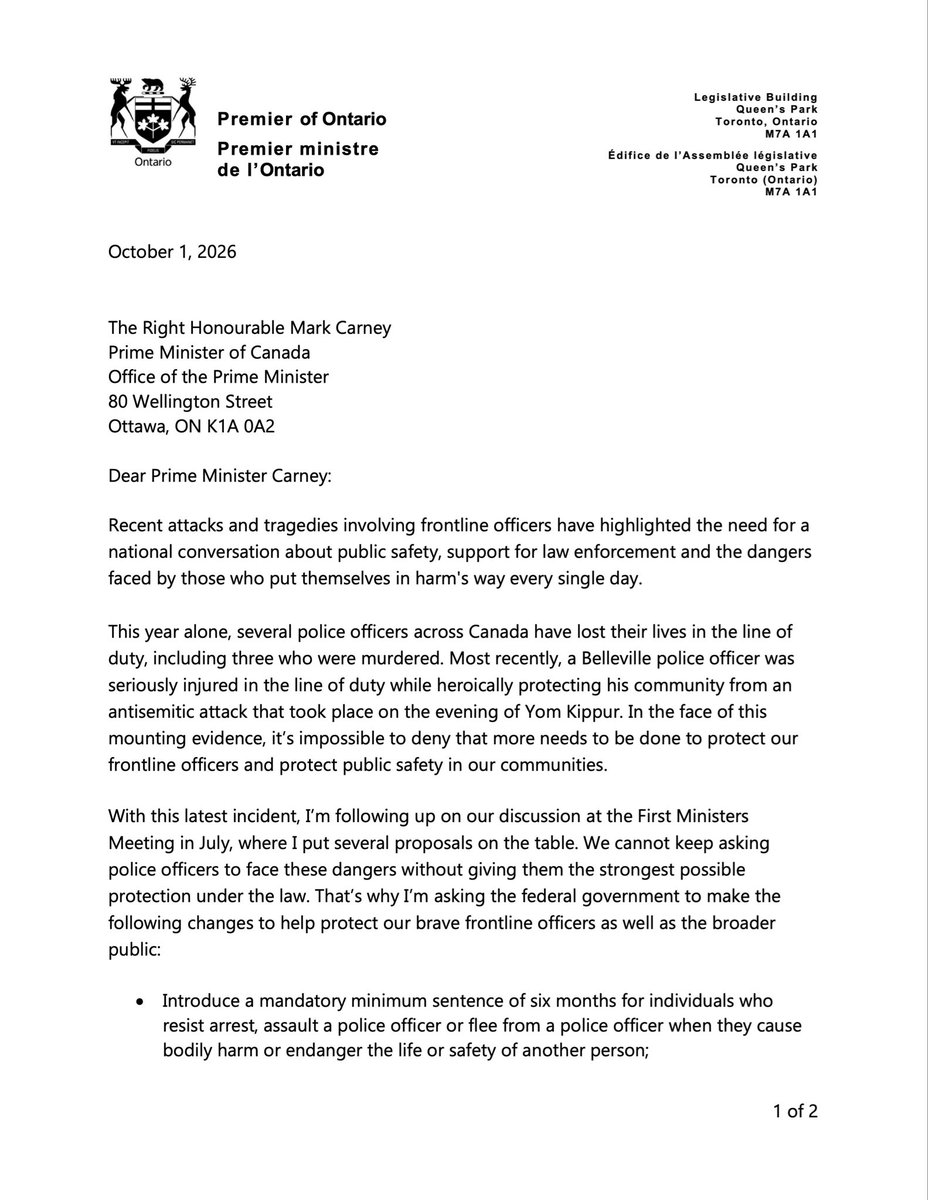 fordnation's tweet photo. Police officers put their lives on the line every day to keep our communities safe. The least we can do in response is have their backs, no matter what.

Today, I wrote to the Prime Minister outlining a series of practical steps to support and protect our brave women and men in uniform.