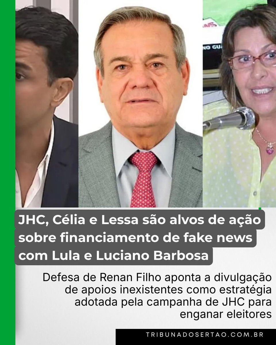 tribunasertaoal's tweet photo. Defesa de Renan Filho aponta a divulgação de apoios inexistentes como estratégia adotada pela campanha de JHC para enganar eleitores https://t.co/XXubLlZsUW https://t.co/bqtbZave8J