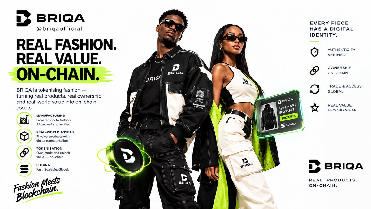 Gheefted_01's tweet photo. Imagine a fashion brand putting its entire journey onchain

from the factory producing the clothes, to the materials used, down to the finished product and all connected through blockchain.

that’s the kind of bigger idea behind @briqaofficial 

it brings together manufacturing + RWAs + Solana, with the goal of connecting physical production to onchain infrastructure

so instead of blockchain being only about digital assets, the idea becomes; what if the things we manufacture and use in the real world could also have an onchain layer?

for a fashion brand, that could mean better traceability, authenticity, ownership, and transparency around physical products

@briqaofficial is exploring that bridge between the physical economy and crypto with:

- real products.
- real production, and
- onchain infrastructure

that’s absolutely the interesting part worth watching for real