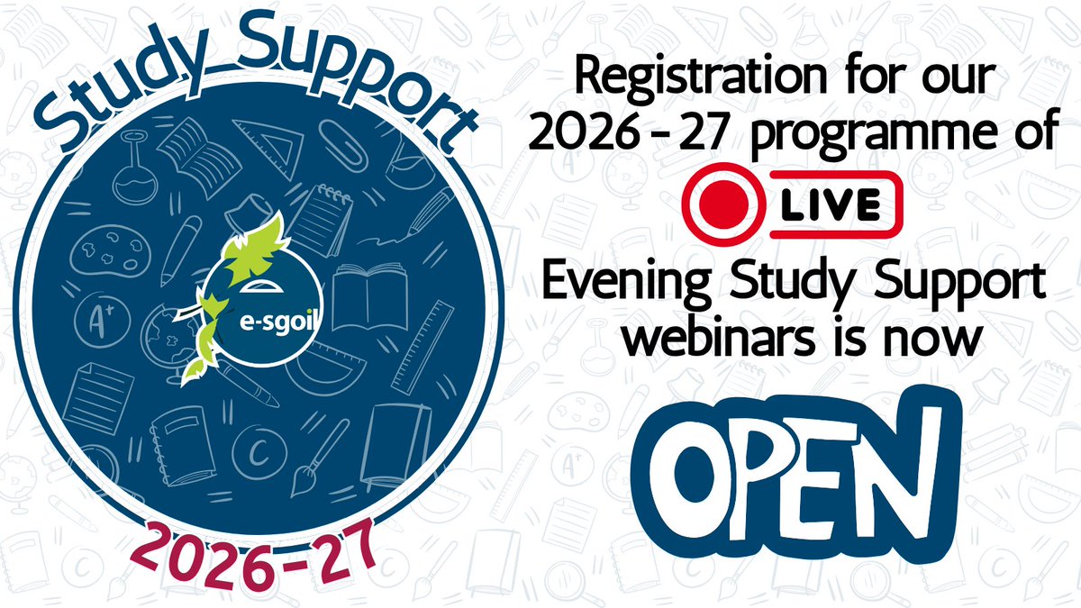 eSgoil's tweet photo. Registration for our 2026-27 programme of live online Study Support webinars is now open.
Starting from 26th October, 57 webinars per week covering 27 subjects across N4 to Advanced Higher levels will be available for S4-6 Senior Phase learners.

https://t.co/8ScQ0J69rq

#NeLO https://t.co/0jRRup8Xef