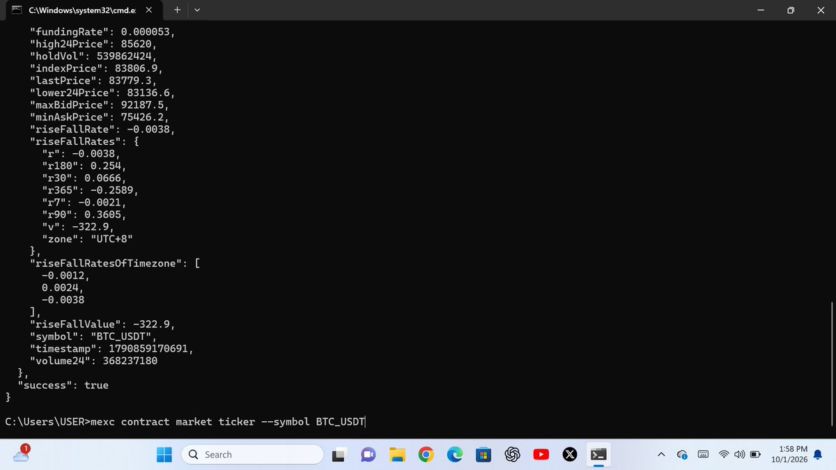 ansarweb3's tweet photo. UID: 08037087

Prompt:
Before I trade BTC_USDT perpetual, run a read-only Kill Brief. Pull ticker and funding rate. Say BIAS (long / short / no-trade), FUNDING (who pays), and do not place any order.

Why you recommend it:
It turns CLI into a risk gate instead of a price lookup — one screen of live price, 24h change and funding before I touch size.

Screenshot: 📸
#TradingTakesTwo @MEXC