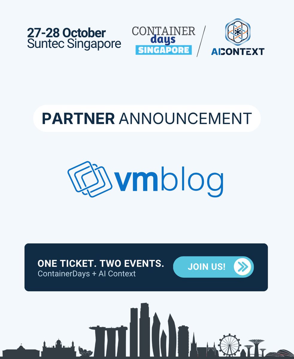 vmblog's tweet photo. Join #ContainerDays & #AIContext Singapore.
@VMblog is proud to be supporting the Singapore edition on October 27–28 at Suntec Singapore, bringing together the communities behind #cloudnative, platform engineering and the next wave of #AI.
Two programs. One venue. Plenty happening across both.
And we’ve got free passes for our community: https://t.co/Dz4n80xfe9