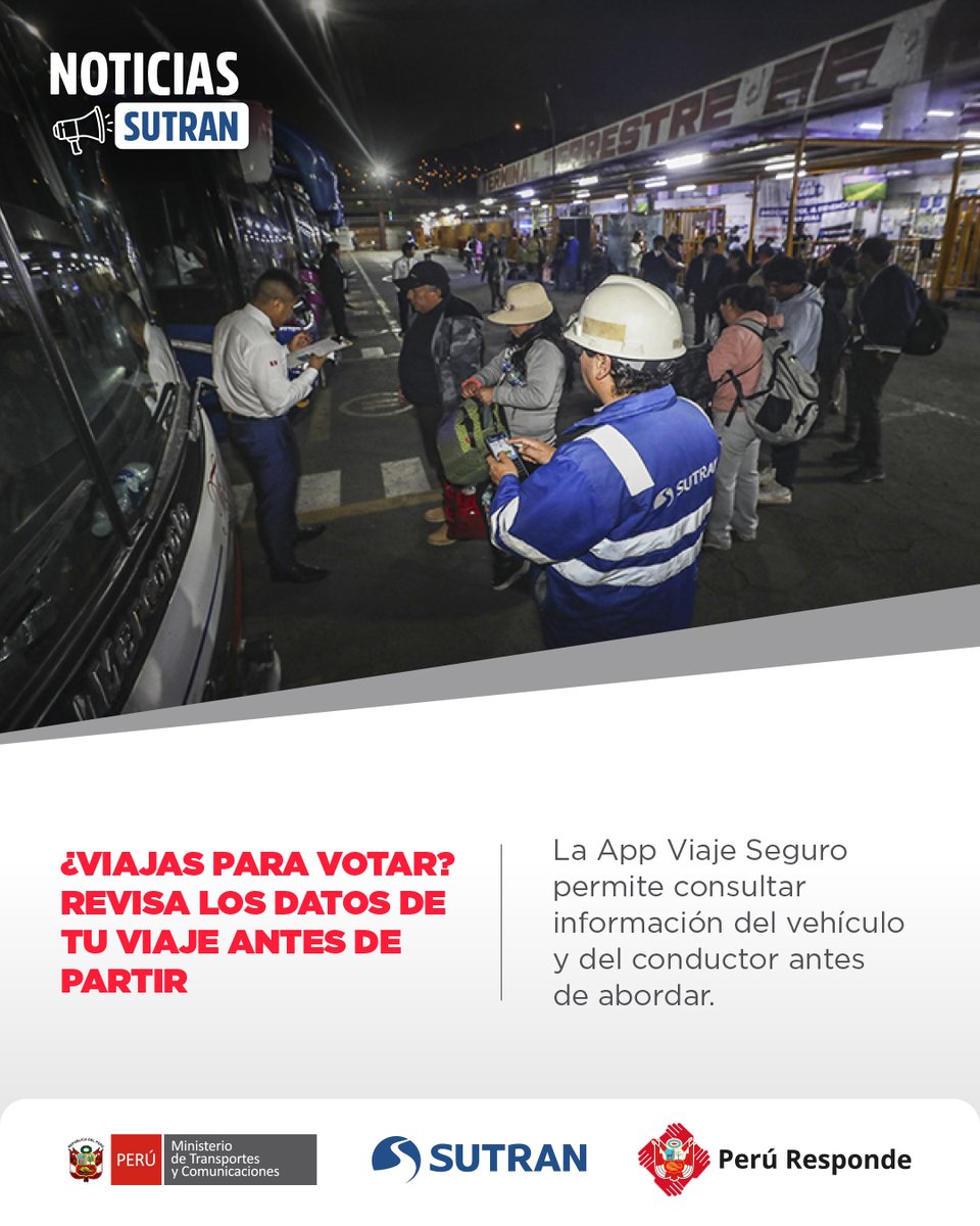 sutranperu's tweet photo. 🚨#NotaDePrensa | Si este fin de semana te toca movilizarte por carretera, una consulta previa puede ayudarte a tomar una decisión informada antes de iniciar el recorrido. 

Conoce las herramientas que tienes disponibles para viajar con mayor seguridad.👉https://t.co/ojwl770Qd1 https://t.co/OuvESC7j6O