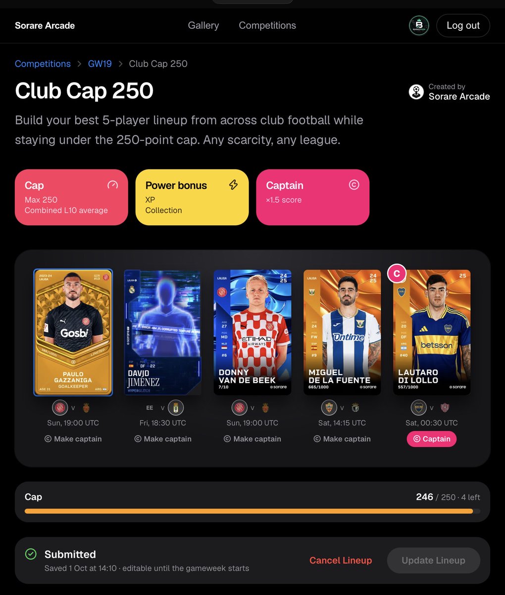 BaskeySZN's tweet photo. Hosting another test competition for the upcoming gameweek if anyone wants to get involved.

Club football only, any scarcity, with a 250 L10 cap.
Build your best five and see how you get on.

https://t.co/hEx6XuYqtI

#sorare https://t.co/XtNhOGY5AZ