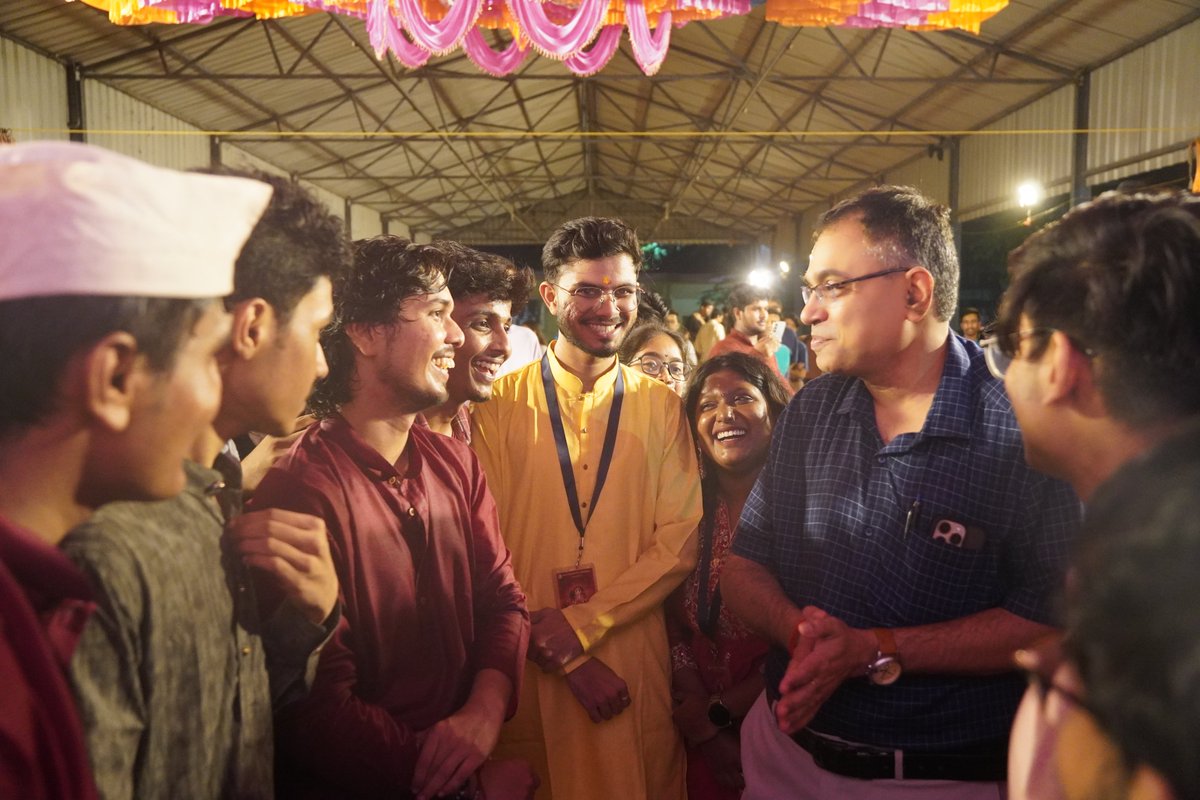 Suman_iitkgp's tweet photo. Ganpati Bappa Morya!

It was a pleasure to join the Ganesh Chaturthi celebrations at Maharashtra Mandal, IIT Kharagpur, and participate in the Mangal Aarti amidst the warmth and enthusiasm of our students.

It was especially heartening to interact with our students and see them come together in a beautiful celebration of faith, culture and community.

Established in 2004, Maharashtra Mandal continues to enrich the cultural fabric of our campus. The vibrant Dhol-Tasha and Lezim added a distinctive Maharashtrian spirit to this year’s festivities.

I prayed to Ganpati Bappa for the continued progress and prosperity of IIT Kharagpur and the happiness and well-being of our entire community.

Ganpati Bappa Morya! @IITKgp