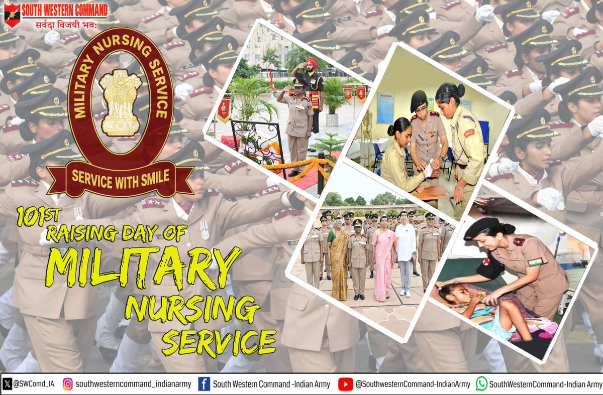 SWComd_IA's tweet photo. 101 Years of Courage, Care & Compassion 

Lt Gen Mohit Malhotra, #ArmyCommander, #SaptaShaktiCommand, extends warm greetings to all ranks, veterans and families of the Military Nursing Service on the occasion of the 101st MNS Day.

The Army Commander commends all #MNS personnel for their dedication, selfless service and compassionate care, which continue to uphold the highest traditions of service and strengthen the healthcare and humanitarian ethos of the #IndianArmy.

Saluting 101 years of care, commitment and service.

#MNSDay 
#HealthcareHeroes 
#ServiceBeforeSelf 
#CareWithCompassion

@adgpi
@HQ_IDS_India 
@SpokespersonMoD
@PRODefRjsthn