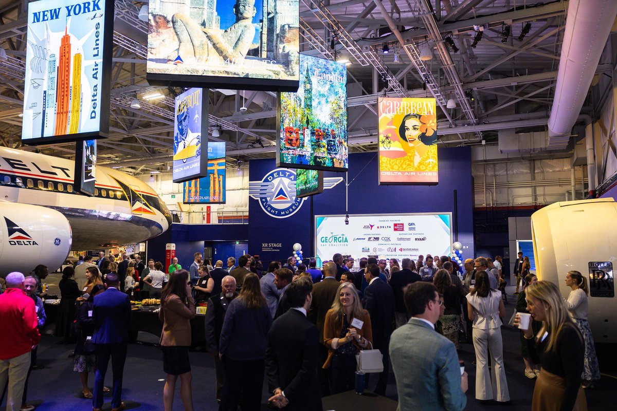 atlchamber's tweet photo. A new market is taking flight in Georgia. ✈️

On Wednesday, the Georgia Sustainable Aviation Fuel Coalition officially launched at the Delta Flight Museum, bringing together leaders from across the state to build a new biofuels industry.

The opportunity is uniquely Georgia: major demand from @Delta, @ATLAirport and other transportation leaders, paired with a sustainable fuel source made from residue from Georgia’s forests.

The coalition brings together partners like @Delta, @GaFarmBureau, @GeorgiaForestry, @Boeing, @CoxEnterprises, @nscorp, RYAM, and @GulfstreamAero representing aviation, agriculture, forestry, transportation and business.

Together with research and education partners @GeorgiaTech, @ga_res_alliance, @GeorgiaSouthern, @UniversityofGA, and the @TCSG, this coalition is helping create a new industry that can strengthen Georgia’s economy, create opportunities across rural communities, and support the state’s growing demand for sustainable fuel.

Additional community partners are @CleanCitiesGA, @GAagribusiness, @georgia_mfg, and the @NFIB.

From Georgia’s forests to the world’s busiest airport, this is what happens when Georgia’s urban and rural economies work together.