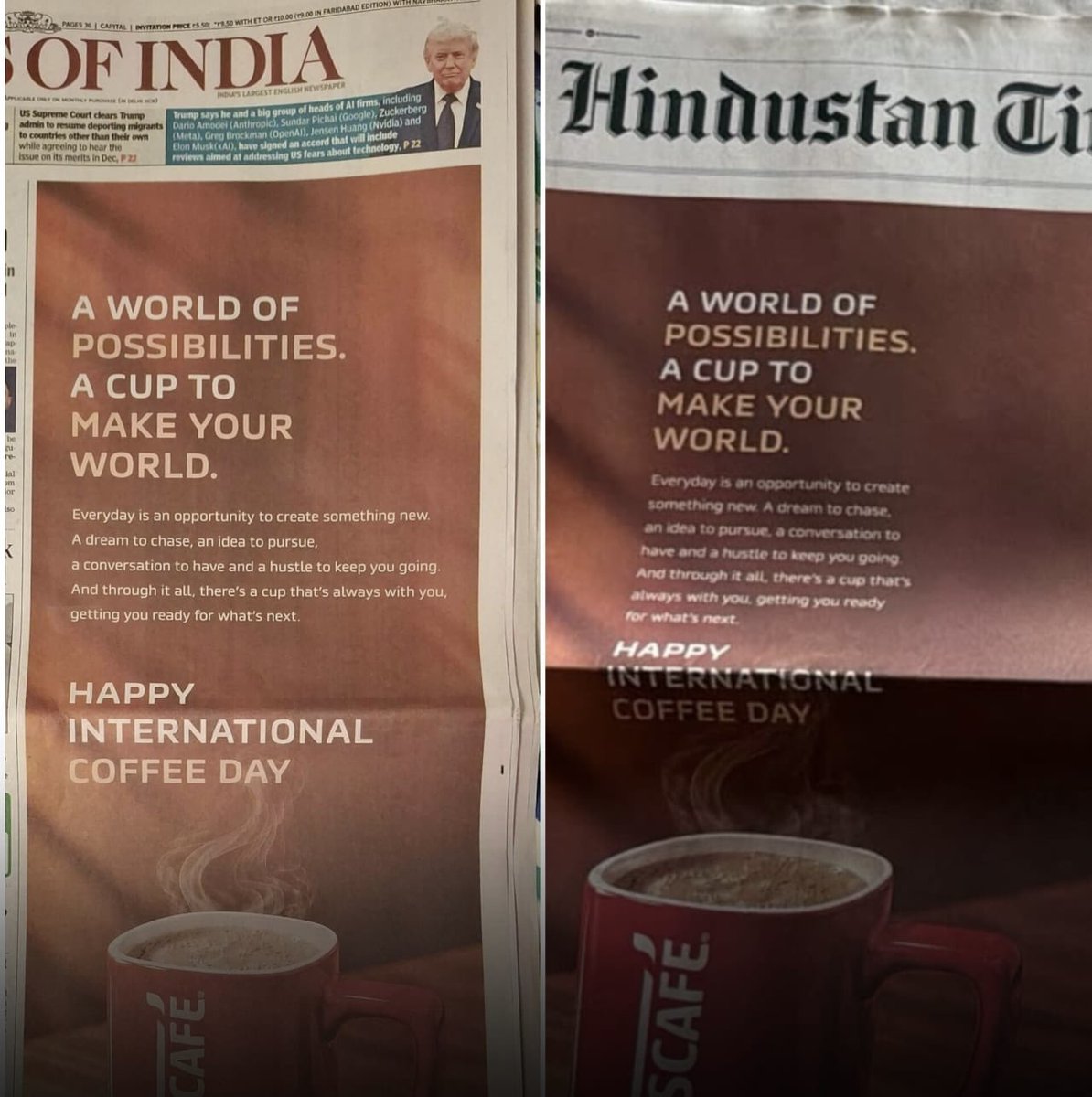 parthsays__'s tweet photo. Somethings change with time.
Your favourite cup of NESCAFÉ doesn't
Happy International Coffee Day https://t.co/RG8M3bkjZB