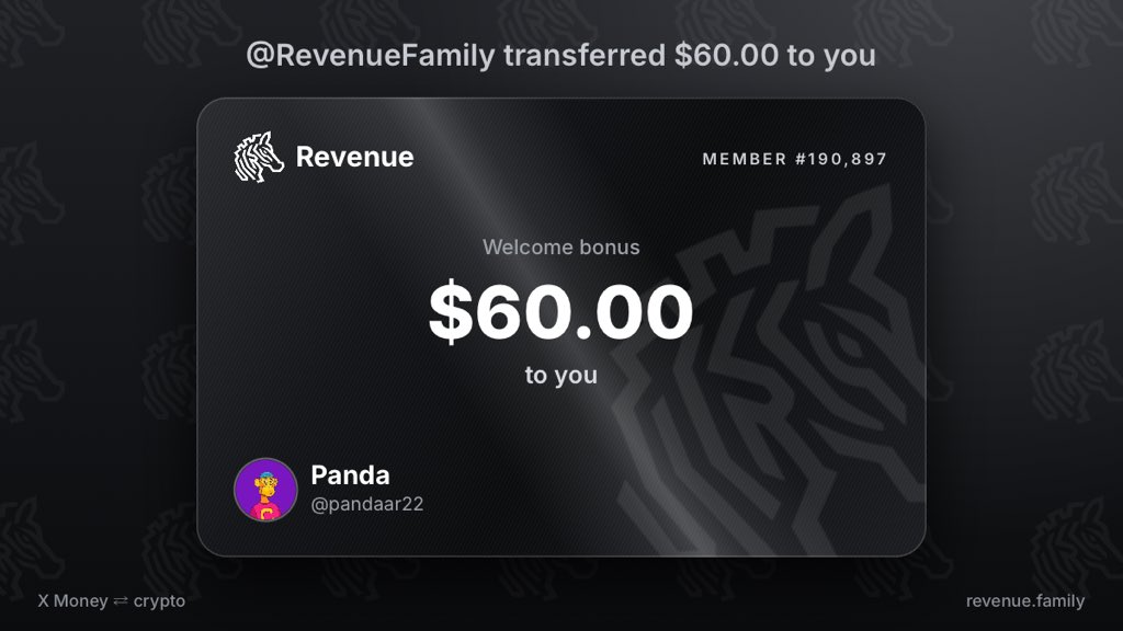 pandaar22's tweet photo. @RevenueFamily Welcome gift received: $60.00 from @RevenueFamily https://t.co/BQkKlJtMwG