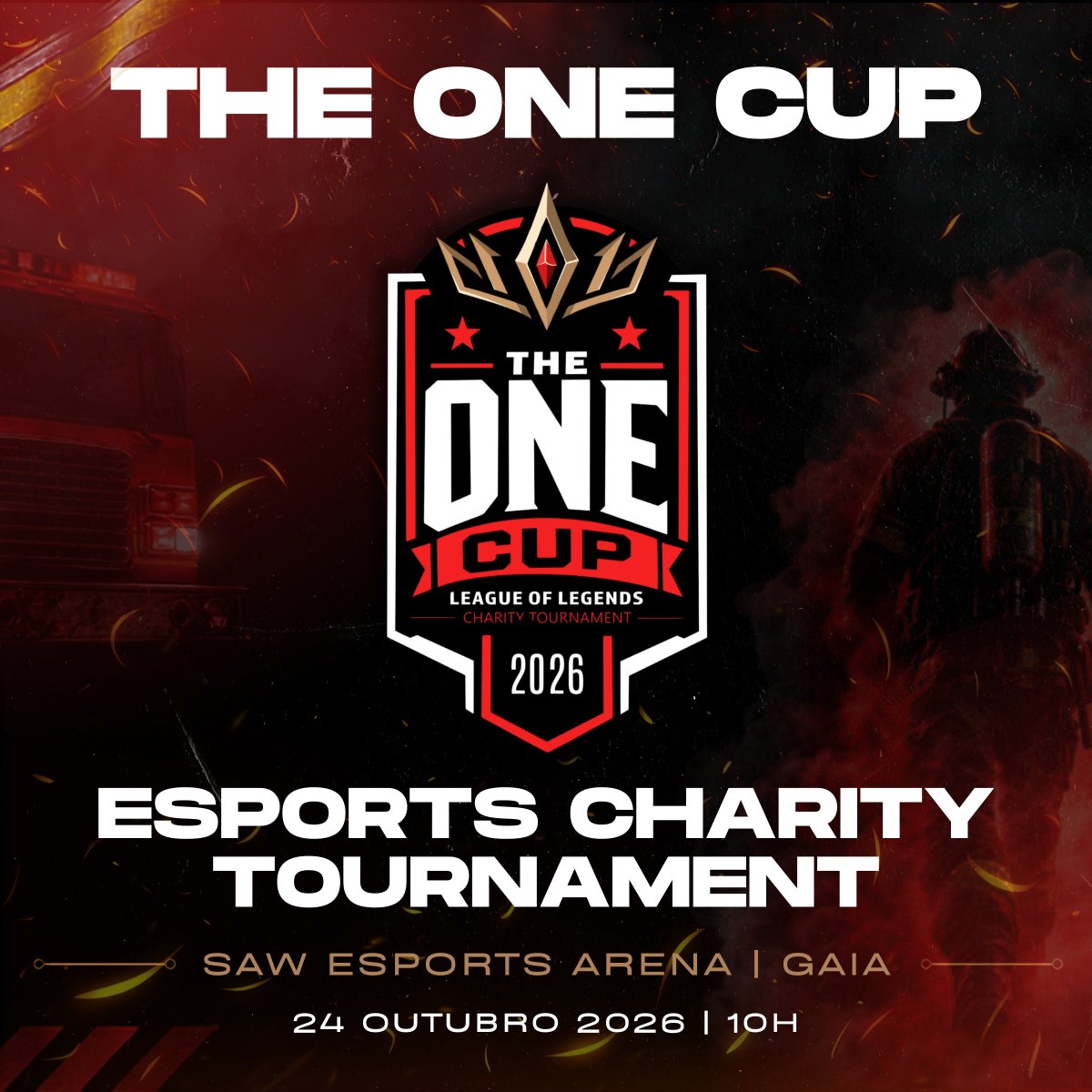 TheOneCup2026's tweet photo. 🏆 THE ONE CUP CHEGOU 🏆

Uma nova competição. Uma grande causa. 

No dia 24 de outubro, a SAW Esports Arena, em Gaia, recebe a THE ONE CUP um torneio solidário de League of Legends que junta criadores de conteúdo e os esports por uma causa que merece toda a nossa força. ❤️‍🔥

🚒 100% das doações a favor dos Bombeiros Voluntários
🎮 League of Legends
📍 SAW Esports Arena | Gaia
📅 24 de outubro de 2026
⏰ 10H

Este é apenas o começo.

🎟️ Bilhetes:
https://t.co/rnwyyFWijd

#TheOneCup #TOC2026 #LeagueOfLegends #Esports #Charity #Portugal #Gaia #BombeirosVoluntarios