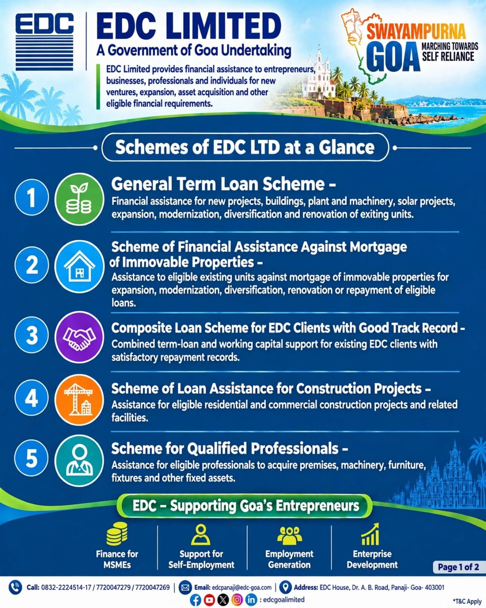 Edcgoalimited's tweet photo. Discover financial solutions designed to support entrepreneurs, businesses, professionals and individuals across Goa with EDC Limited.
π 0832-2224514-17 | 7720047279 | 7720047269
βοΈ edcpanaji@edc-goa.com
T&C Apply.
#EDCLimited #EDCGoa #GoaBusiness #GoaEntrepreneurs https://t.co/I6pxOIWCo1