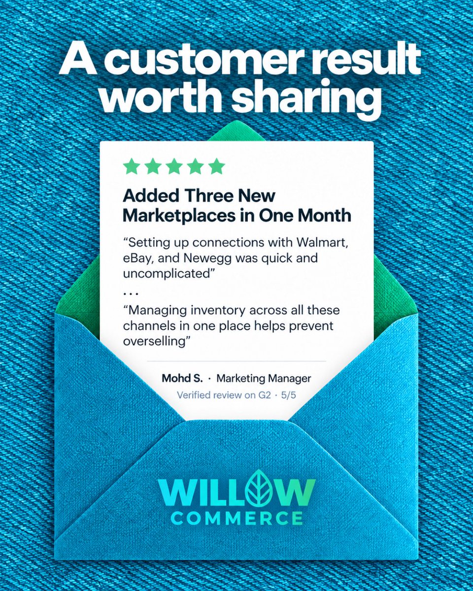 WillowCommerce's tweet photo. Three new marketplaces in one month! 💚 Thank you, Mohd S., for sharing your Willow Commerce experience.

Use Willow Commerce? Leave an honest review on G2:
https://t.co/ZbfNV8YcFr https://t.co/wpIHEEKxyk