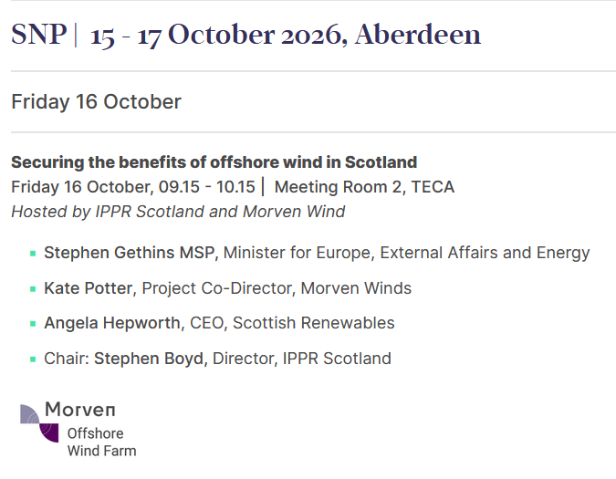 IPPRScotland's tweet photo. 🗓️MARK YOUR CALENDARS🗓️

We will be at the SNP conference to discuss how the winds over Scotland’s seas fulfill their potential to tackle the climate emergency🍃

Be there. https://t.co/oHZTUTzxvA