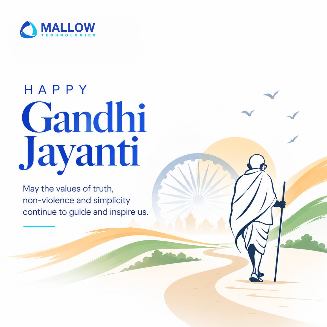 MallowTech's tweet photo. Team Mallow wishes you a Happy Gandhi Jayanti 🕊️

Remembering Mahatma Gandhi and reflecting on the values of truth, peace, and unity on this special occasion.

#GandhiJayanti2026 #peaceandunity #positivechange #mallowtechnologies https://t.co/oxy6zvPW7V
