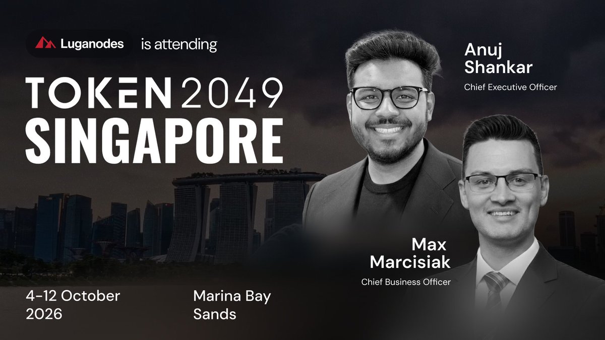 luganodes's tweet photo. Luganodes is heading to @token2049 Singapore 🇸🇬

Our CEO @anujshankar95 and CBO @Crypto_Backer1 will be on the ground to meet partners, protocols and institutions building the next phase of onchain infrastructure.

📩 Schedule a meeting: business@luganodes.com https://t.co/Ur1N8kypwM