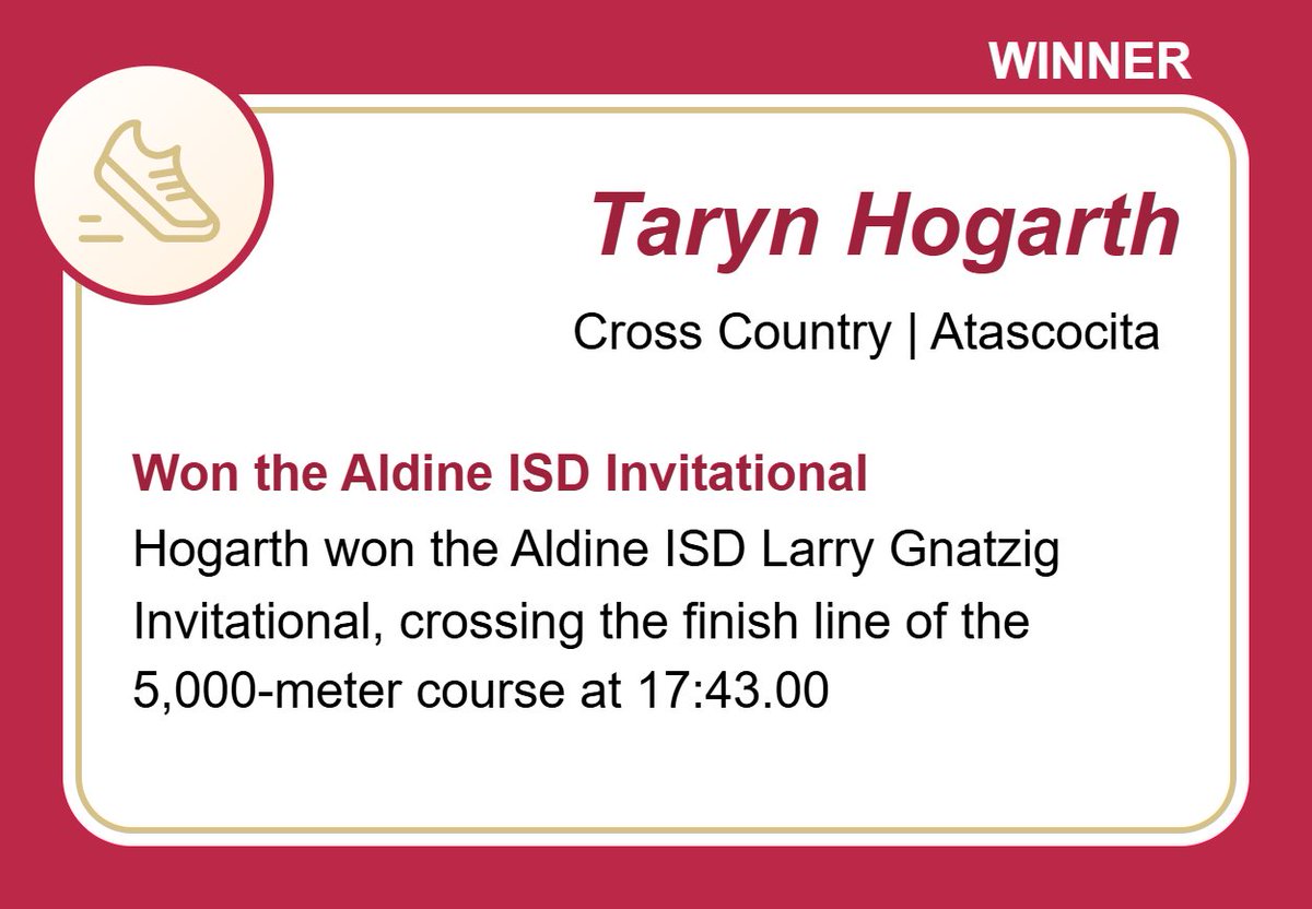 HoustonChronHS's tweet photo. 🏆 𝐀𝐓𝐇𝐋𝐄𝐓𝐄 𝐎𝐅 𝐓𝐇𝐄 𝐖𝐄𝐄𝐊 🏆

✅ Congratulations to our Athlete of the Week winners: Atascocita cross country runner 𝐓𝐀𝐑𝐘𝐍 𝐇𝐎𝐆𝐀𝐑𝐓𝐇 and John Cooper football player 𝐂𝐎𝐋𝐒𝐎𝐍 𝐂𝐎𝐋𝐋𝐈𝐍𝐒!

@Coach_Lil_Erv @HumbleISD_AHS
@JCS_Football @colsoncollinsqb https://t.co/p0ZgOcwTp2