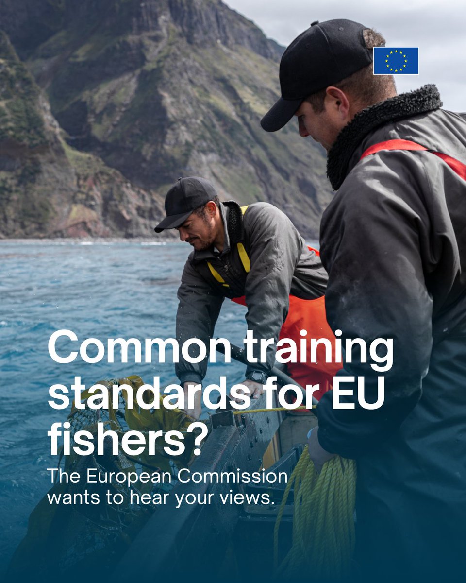 EU_MARE's tweet photo. How can we make fishing safer and it easier for fishers to work across the EU?

We’re asking for views on possible common EU standards for training and certification.

🗓️ Share your feedback by 29 October 👇
https://t.co/YtAduzvwUL https://t.co/Qlhkk7RMwJ