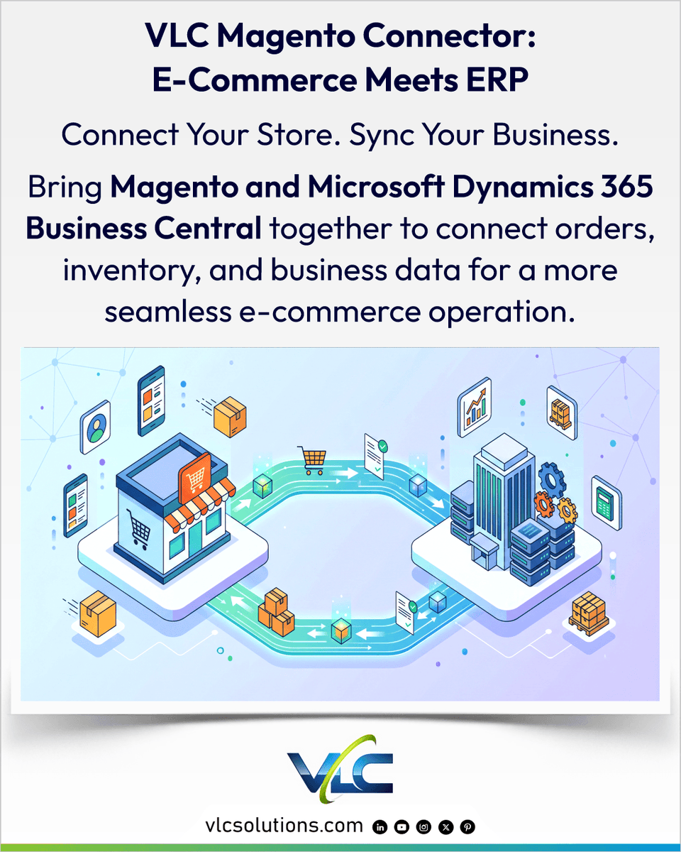 vlcsolutions's tweet photo. The VLC Magento Connector integrates your online store with Microsoft Dynamics 365 Business Central, streamlining operations, improving visibility, and reducing manual tasks across your business.
https://t.co/kDYgdRQI3D
#Magento #MicrosoftDynamics365 #EcommerceIntegration https://t.co/CoGF7aTSvw