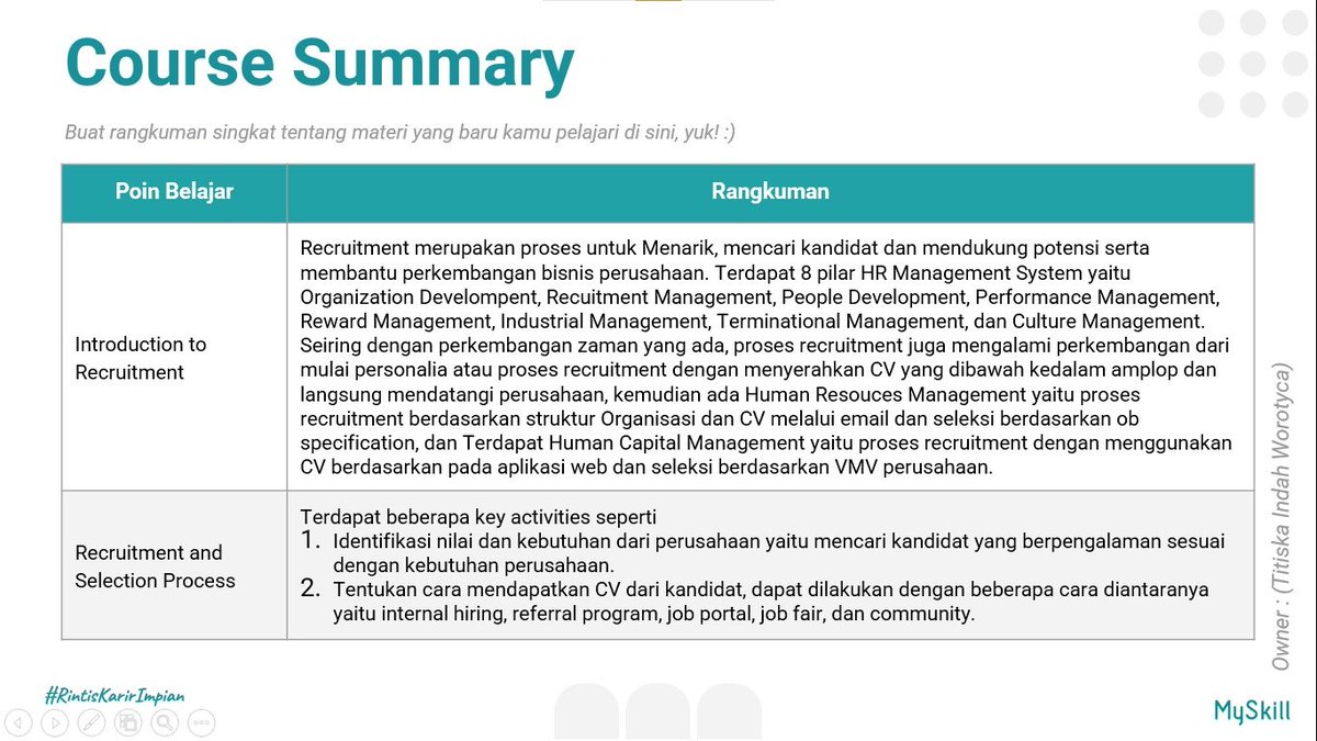 cacaxx12_'s tweet photo. Belajar tentang HR Recruitment Process, mulai dari tahapan recruitment hingga proses seleksi kandidat. Sedikit demi sedikit menambah insight tentang dunia HR! 📚💼

#MySkill #HRRecruitment #MiniTask https://t.co/vUf6Hu1U3x