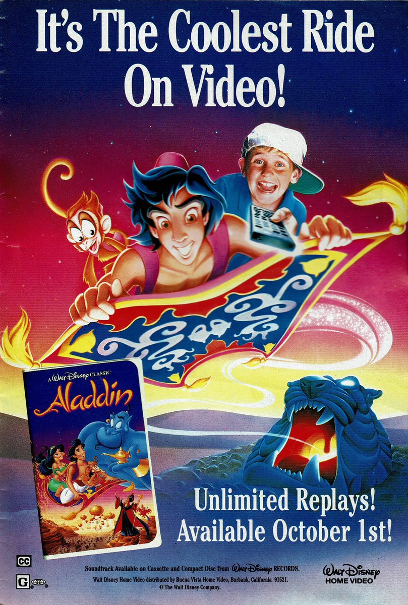 TanookiKuribo's tweet photo. Here’s a high-res scan of Aladdin VHS ad from 1993. https://t.co/vVmawRISDW