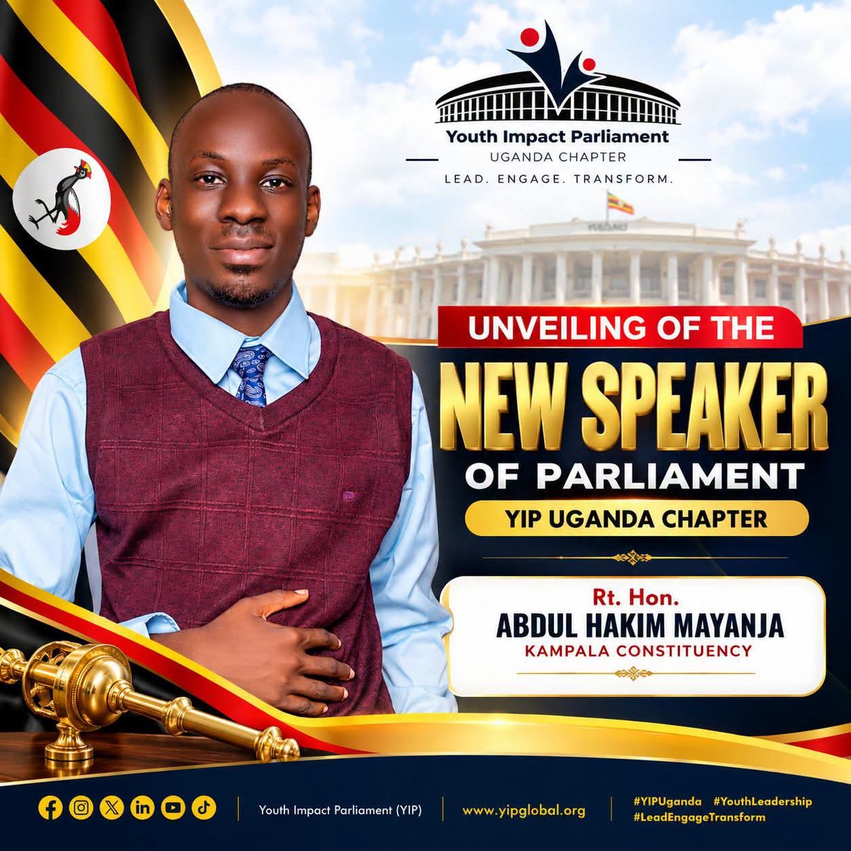 yipglobal's tweet photo. 🇺🇬 UNVEILING OF THE NEW SPEAKER OF PARLIAMENT | YIP UGANDA CHAPTER

📷 https://t.co/pUOxL4fd7R

Youth Impact Parliament (YIP) Uganda Chapter is pleased to unveil Rt. Hon. Abdul Hakim Mayanja of Kampala Constituency as the new Speaker of Parliament of the YIP Uganda Chapter.

#YIP https://t.co/8mJIjVMJo9