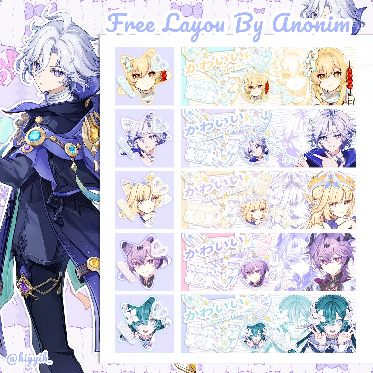 hiyyih_'s tweet photo. FREE GENSHIN IMPACT LAYOUT ALERT 🧚‍♀️

Ada 5 layout free yg sudah dijajanin sama kakak ANON special early birthday

Rules :
1. RT+like post ini. 
2. Reply nama karakter yg dimau. 
3. Bagi winner nanti wajib shout out akun aku biar kk anon lihat
4. END 2 okt jam 19.00 wib

#zonauang https://t.co/dFVdMRGJcC