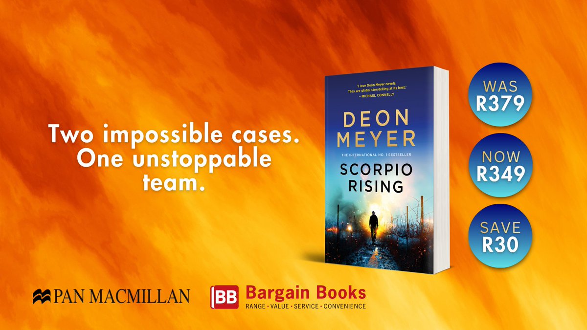 BargainBooksSA's tweet photo. 1st Book of the Month!

What begins as two seemingly unrelated investigations quickly spirals into something far more dangerous.

Scorpio Rising by @MeyerDeon 
👉WAS R379 | NOW R349 | SAVE R30

Available at Bargain Books SA!

@PanMacmillanSA https://t.co/n04bkf7PbQ
