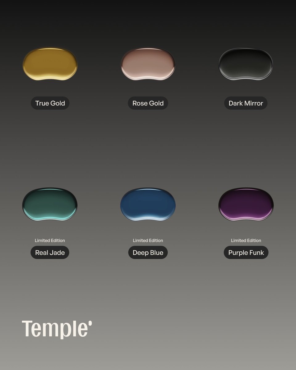 deepigoyal's tweet photo. Six colors for the launch edition of @temple  

Pre-orders open soon - hopefully next week; just need certainty on a couple more items. 

Folks on early access waitlist get priority access. Join the waitlist at https://t.co/XxGR9Hpq58 

Can’t wait to get this  𝗂̶𝗇̶ ̶𝗒̶𝗈̶𝗎̶𝗋̶ ̶𝗁̶𝖺̶𝗇̶𝖽̶𝗌̶ on your temple 😄
