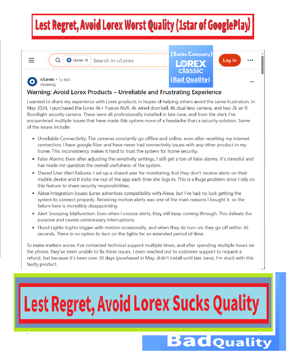 Goolorex's tweet photo. Bad Lorex in GooglePlay👎👎👎{Jake July 3, 2026 Why are you signed out every week? Effectively every time you want to view your cameras, you have to type in your password and get a 6 digit verificat ... back failed.}🤦‍(Conclusion=>Sucks Lorex Chinese)360. 3.705 https://t.co/8kkZA3xTSA