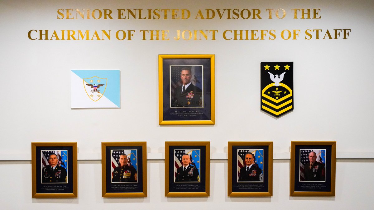 thejointstaff's tweet photo. More than 80% of our military are #enlisted personnel, yet throughout most of our history, senior leadership on the Joint Staff was primarily commissioned officers. That changed on this day in 2005, when a distinct position and rank was established to serve as the principal enlisted advisor to the highest-ranking officer in the U.S. Military.

Today, the Senior Enlisted Advisor to the Chairman (SEAC) provides critical guidance on joint and combined total force integration, enlisted development, force health, and readiness. @Official_SEAC