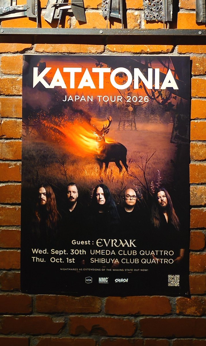 itsuki23fg's tweet photo. KATATONIA
JAPAN TOUR 2026
Guest: EVRAAK
@ SHIBUYA CLUB QUATTRO
メランコリックなドゥーム/プログレメタルと我らが日本のKing Crimson🤔w の共演
冷たくて美しくて重たい世界観が最高👏
タケシさんのバスドラの音圧の衝撃で胃腸がやられそうなんですけど…😂
#KATATONIA
#EVRAAK https://t.co/tvGv4iZa5S