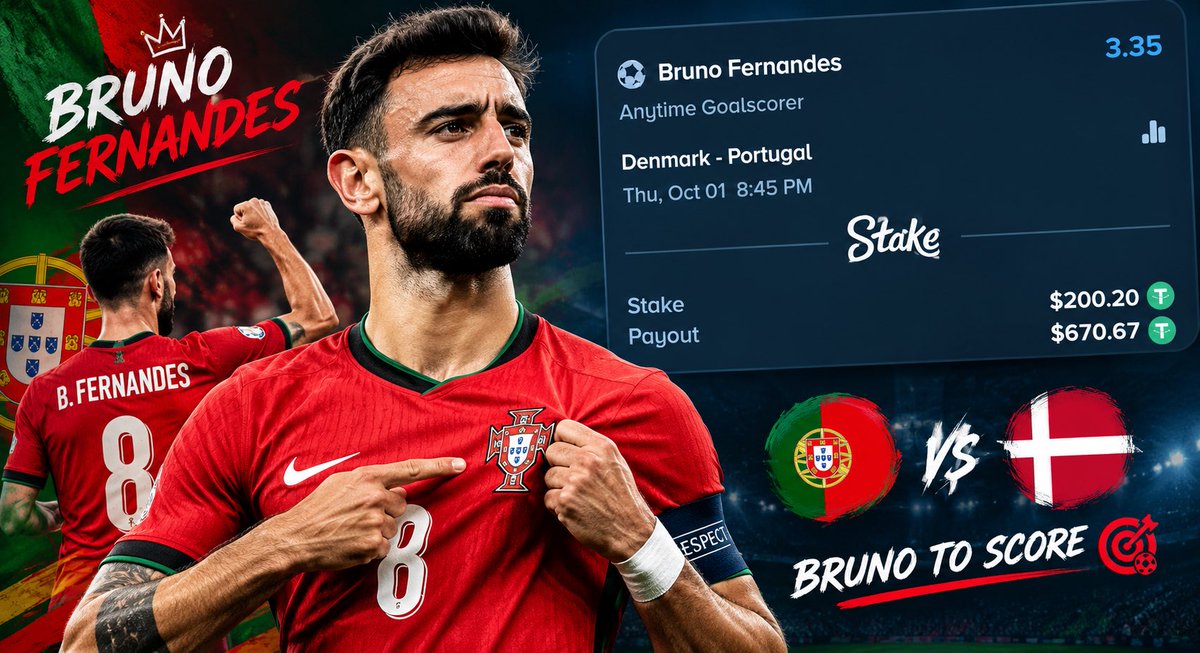 manlikepelumi's tweet photo. 🇵🇹🔥 BRUNO FERNANDES TO SCORE AGAINST DENMARK TONIGHT?
The Portugal captain is ready to make his mark! 🎯⚽

You can register on stake  through the following link and get instant Rakeback!
https://t.co/PY9MdIy4ae

Will Bruno Fernandes find the back of the net, or will Denmark silence him? 🇩🇰🇵🇹

Drop your predictions in the comments! 👇