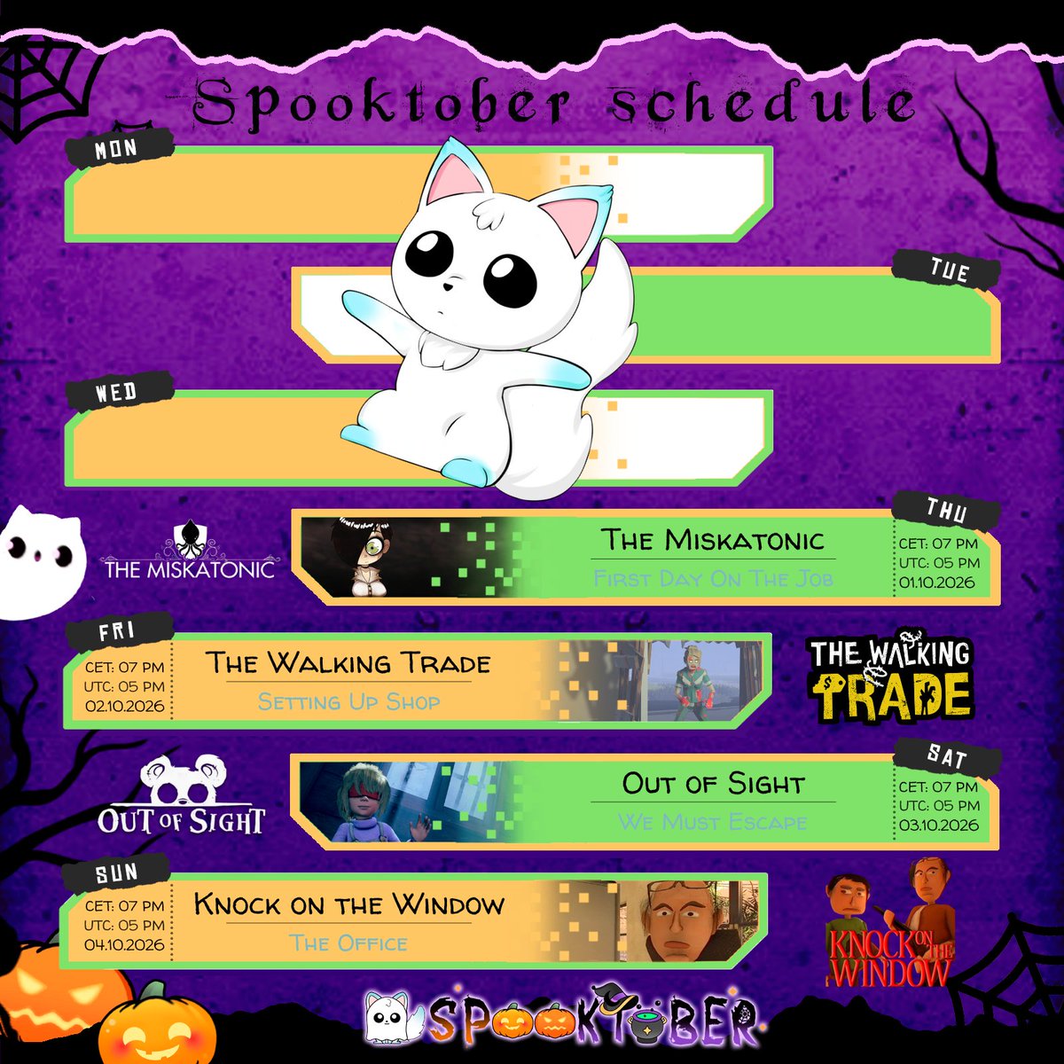 KindaFoxD's tweet photo. And here's the rest of the week, having now moved into Spooktober. https://t.co/O1Psljs7nS