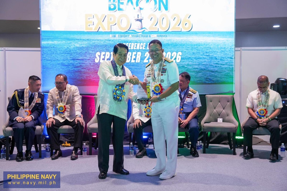 Philippine_Navy's tweet photo. IN PHOTOS | #PHNavy Showcases Maritime Capabilities at BEACON 2026
The Philippine Navy, led by Flag Officer in Command, Vice Admiral Jose Ma Ambrosio Q Ezpeleta PN, participated in the Blue Economy Annual Trade and Conference (BEACON) 2026, held from September 29 to October 1, 2026, at the SMX Convention Center, Mall of Asia Complex in Pasay City.
For the fourth time, the Navy showcases its modernization efforts and innovations through photo exhibits, static and miniature displays, and presentations featuring modern assets and equipment, capability developments, and the Self-Reliant Defense Posture (SRDP) projects.
BEACON 2026 brings together various stakeholders from the maritime industry and sea defense sector, highlighting their respective assets, equipment, programs, technologies, and capabilities.
PN @128: Modern and Ready, Strong and Steady — Credible in Mission, Always Mission-Ready
#ProtectingtheSeasSecuringOurFuture
#ModernMultiDomainSelfReliantCrediblePartner
#PN128AlwaysMissionReady
#OneAFPOnePhilippines
#StrongAFPStrongPhilippines
#MatatagNaSandigan
#AFP90