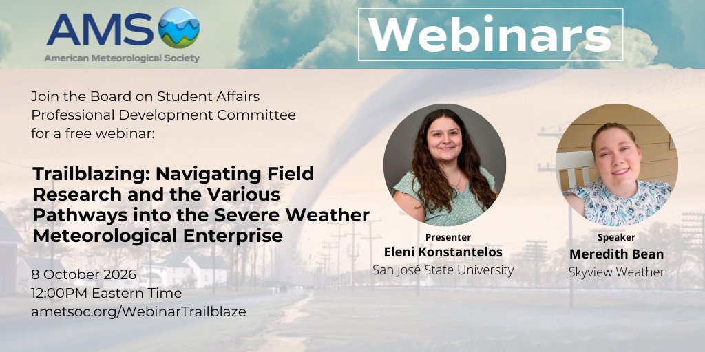 ametsoc's tweet photo. What does a field campaign look like, and how does it drive important research🌾🔍?

This webinar explores severe weather field research, the many paths into the field, and why professional adaptability matters.

Register here: https://t.co/JfHNj00o1t https://t.co/kasOVF95qS