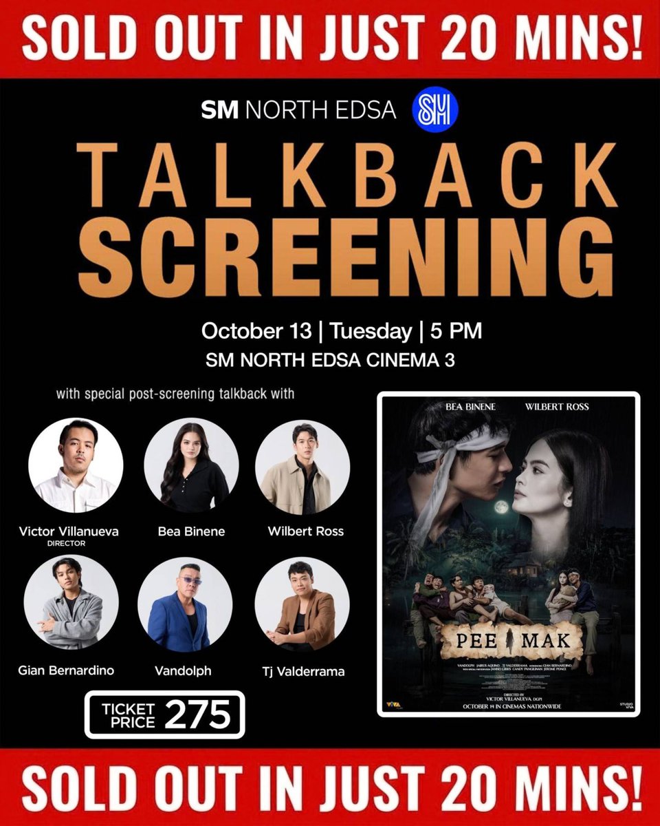 VIVA_Films's tweet photo. 𝗜𝗕𝗔 𝗧𝗔𝗟𝗔𝗚𝗔 𝗔𝗡𝗚 𝗦𝗨𝗣𝗢𝗥𝗧𝗔 𝗡𝗚 𝗕𝗘𝗦𝗛𝗜𝗘𝗦! 😱

In just 20 mins, sold out na ang Pee Mak Talkback Screening 🤯 Kitakits on October 13 sa SM North Edsa, beshies! 🤩

What if, isa pang Talkback Screening?🤔🤔🤔

#PeeMakPH https://t.co/nreGAAdaR9