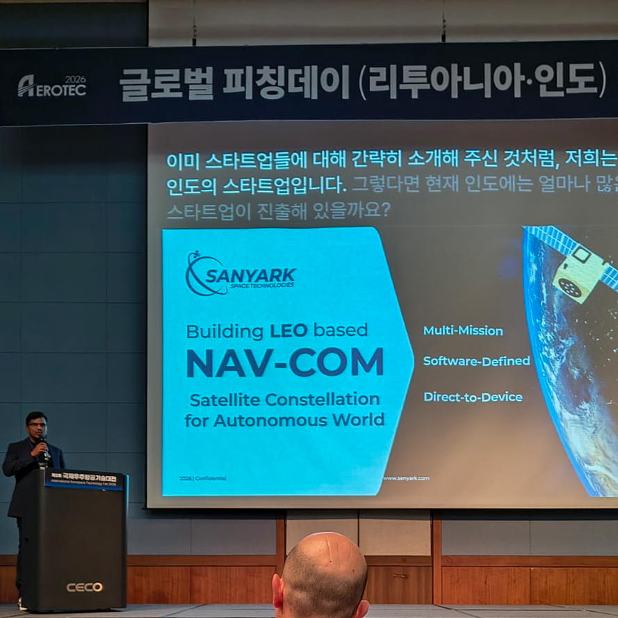 SanyarkSpace's tweet photo. Sanyark at #AEROTEC2026 🇮🇳🇰🇷

Our VP – PNT Systems &amp; Services, Dr. Mohammed Yousuf, represented Sanyark at the India Pavilion, presenting our LEO-based NAV-COM vision.

Thank you, SIA-India, for the opportunity to be part of this global space forum.

#SpaceTech #PNT https://t.co/yQQ1AEjFrX