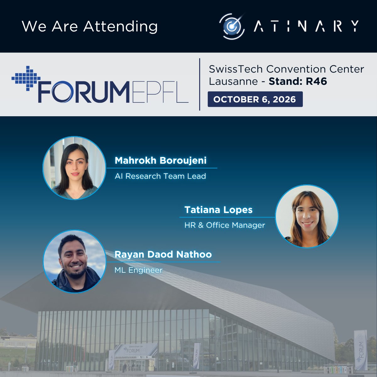 AtinaryTech's tweet photo. Shape the future of R&amp;D with us! 🚀

Join the Atinary team at Forum EPFL 2026 on Oct 6 to explore careers in AI, robotics &amp; #SelfDrivingLabs.

📍 Stand R46 | @SwissTech_EPFL - Lausanne

🔗 Open positions: https://t.co/DN4gBoXWg6

#ForumEPFL #TechJobs
#SDLabs #ExponentialScience https://t.co/xkCjVnSOnG