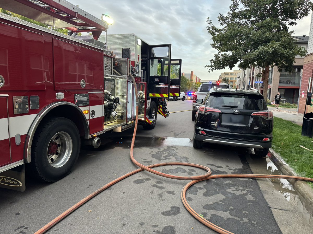 WestMetroFire's tweet photo. WMFR on scene of a structure fire in an apartment building in the 7200 block of W. Center Ave. in Belmar. Fire started in a ground floor unit- crews saw heavy smoke on arrival. Sprinklers were activated, fire contained to room of origin, no structural damage. One person transported to hospital, firefighters rescued two dogs. The cause of the fire is under investigation.